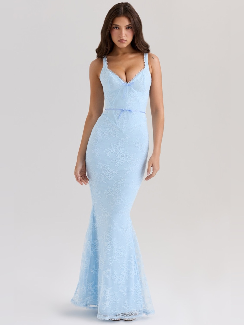 HOUSE OF CB 'Sarai' Blue Lace Godet Maxi Dress NWOT